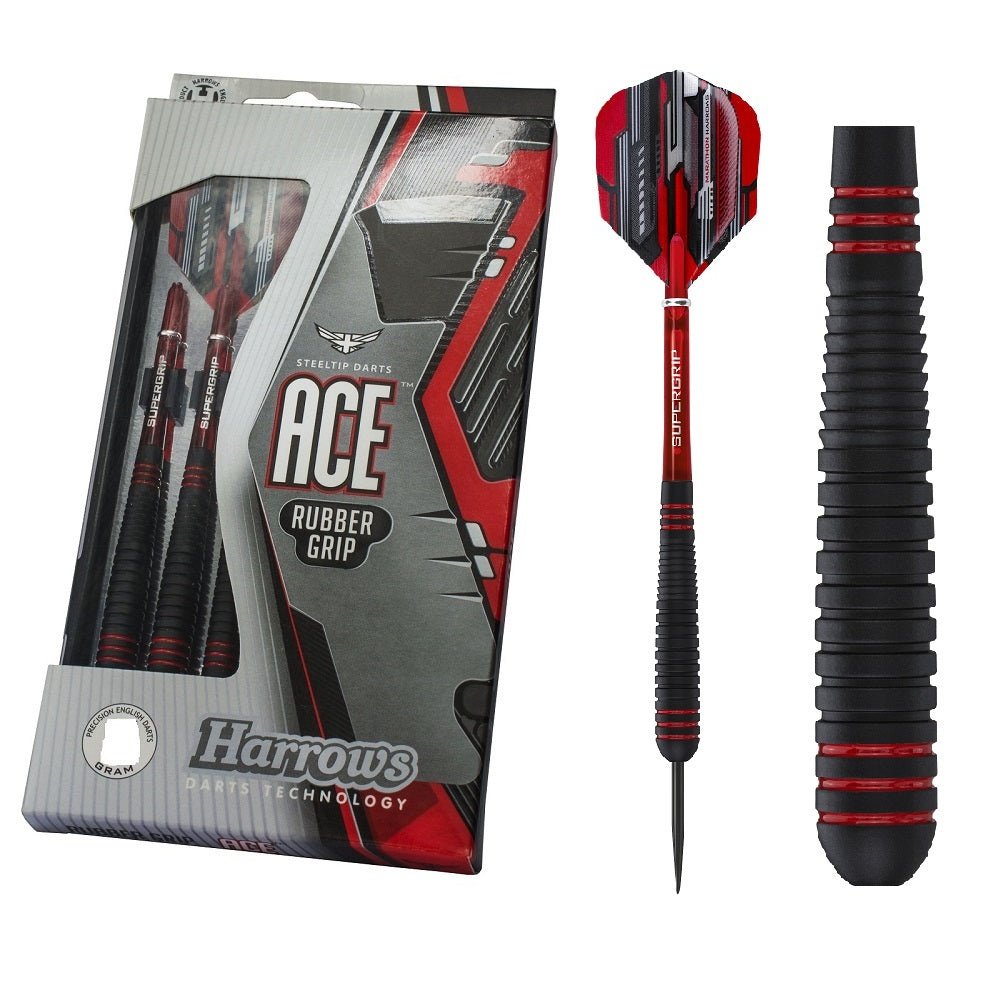 Juego Dardos Harrows Ace Rubber - 26g Con Punta Acero, Estuche, Ejes Supergrip