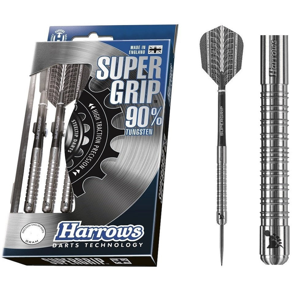 Fléchettes Harrows Supergrip – 90% Tungstène, Poignée Annelée, Kit Pro Avec Tiges Et Ailettes, Étui Inclus